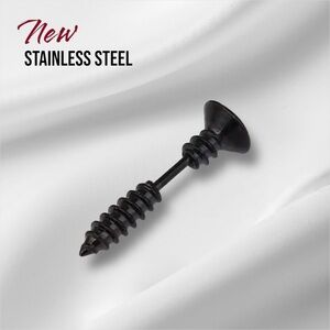 💝 New Black Stainless Steel Nail Screw Stud Earring